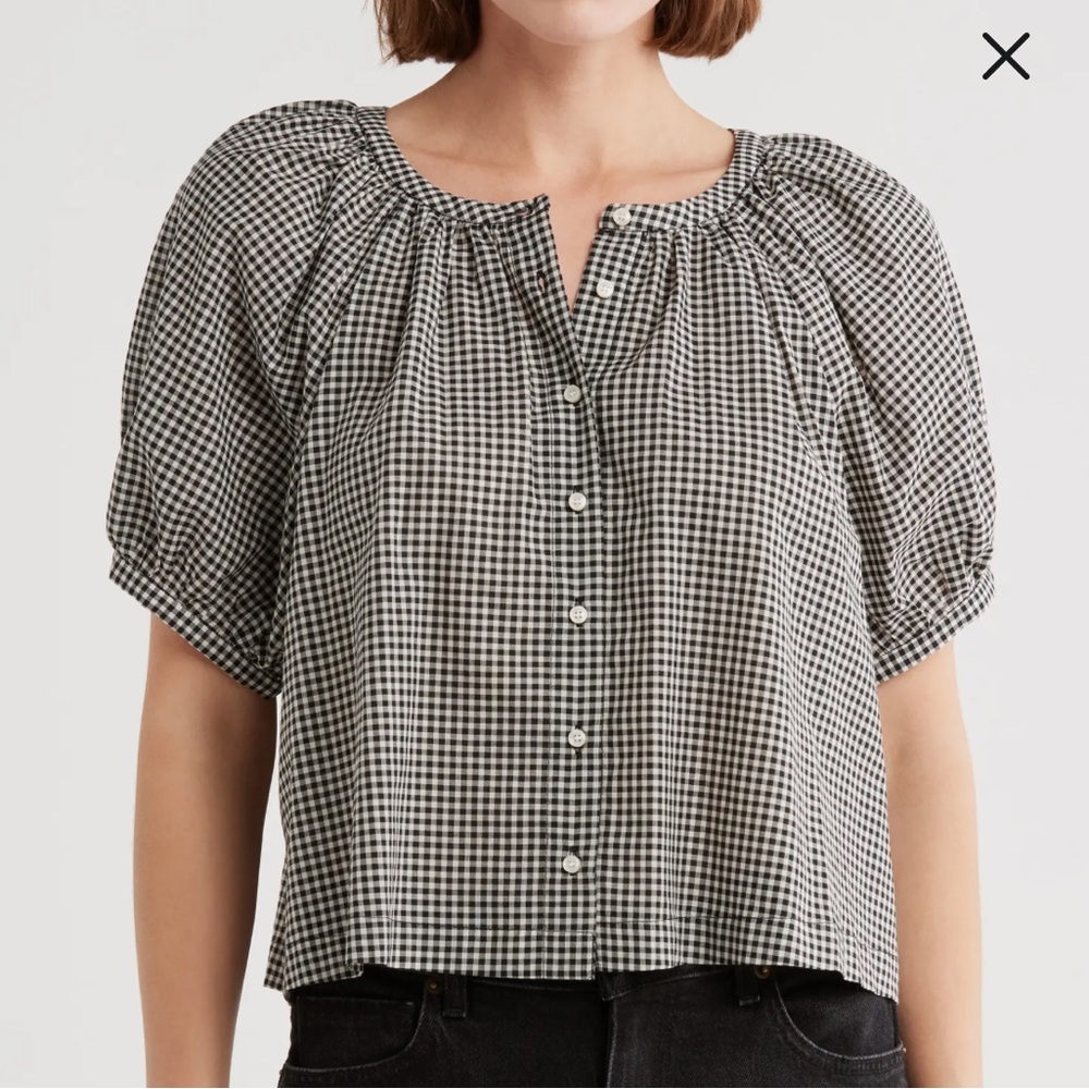 Black and White Gingham Puff Sleeve Top